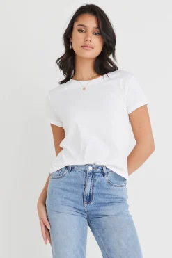 Humble + Heart Roxy Rolled Sleeve White Crop Organic Tee