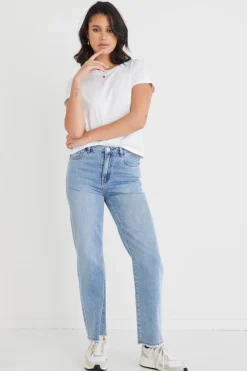 Humble + Heart Roxy Rolled Sleeve White Crop Organic Tee