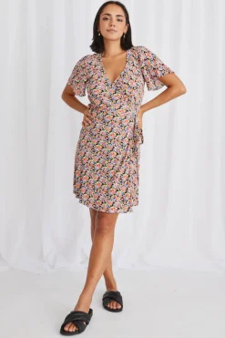 Stories be Told Royals Black Garden SS Wrap Mini Dress