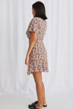 Stories be Told Royals Black Garden SS Wrap Mini Dress