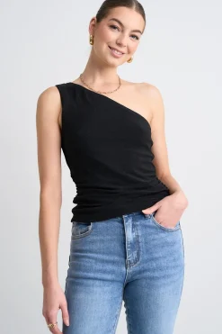 Georgia Mae Rush Black Shimmer Stretch One Shoulder Top