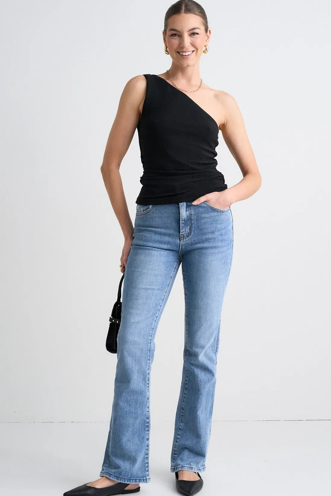 Georgia Mae Rush Black Shimmer Stretch One Shoulder Top