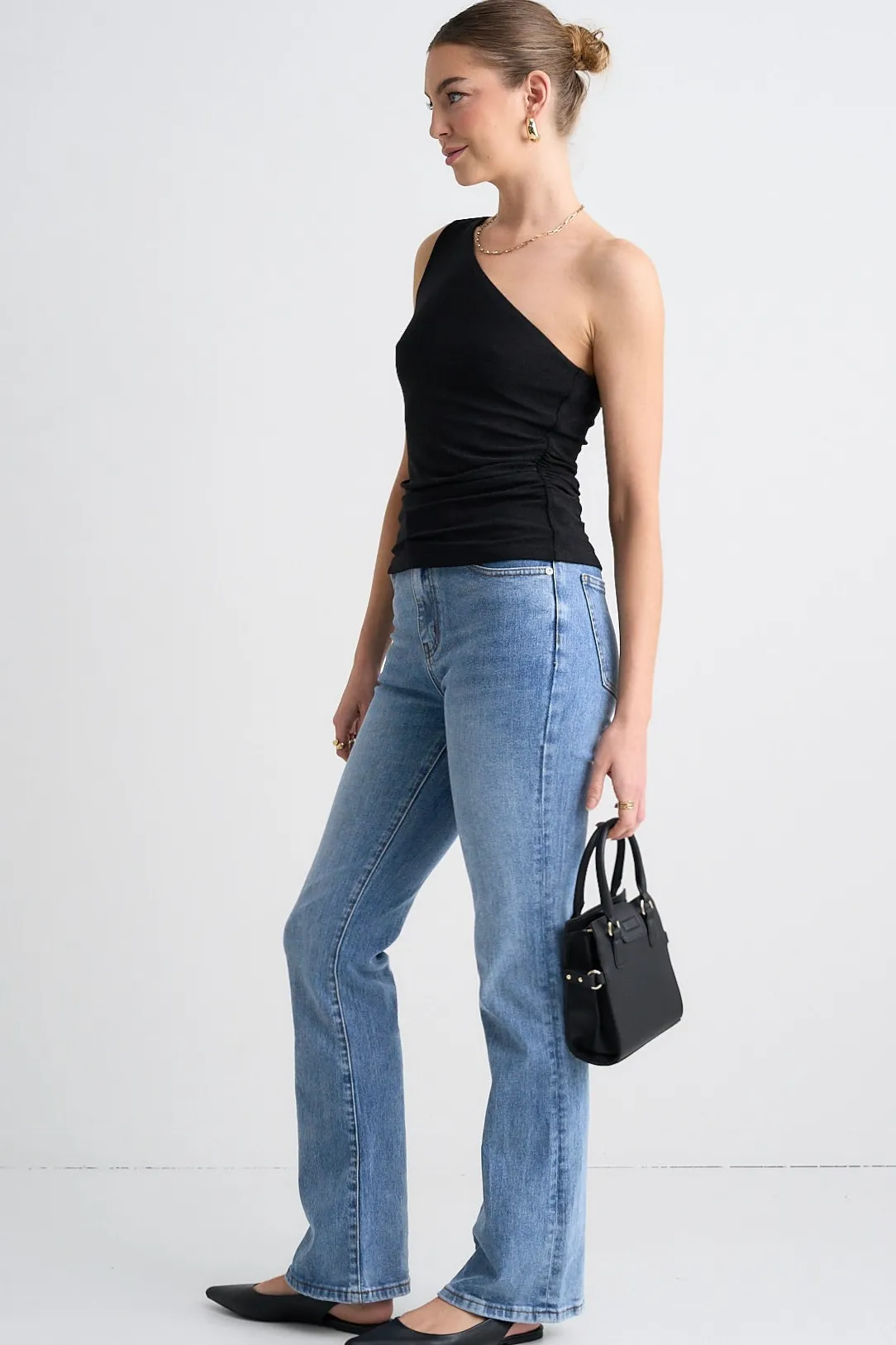 Georgia Mae Rush Black Shimmer Stretch One Shoulder Top