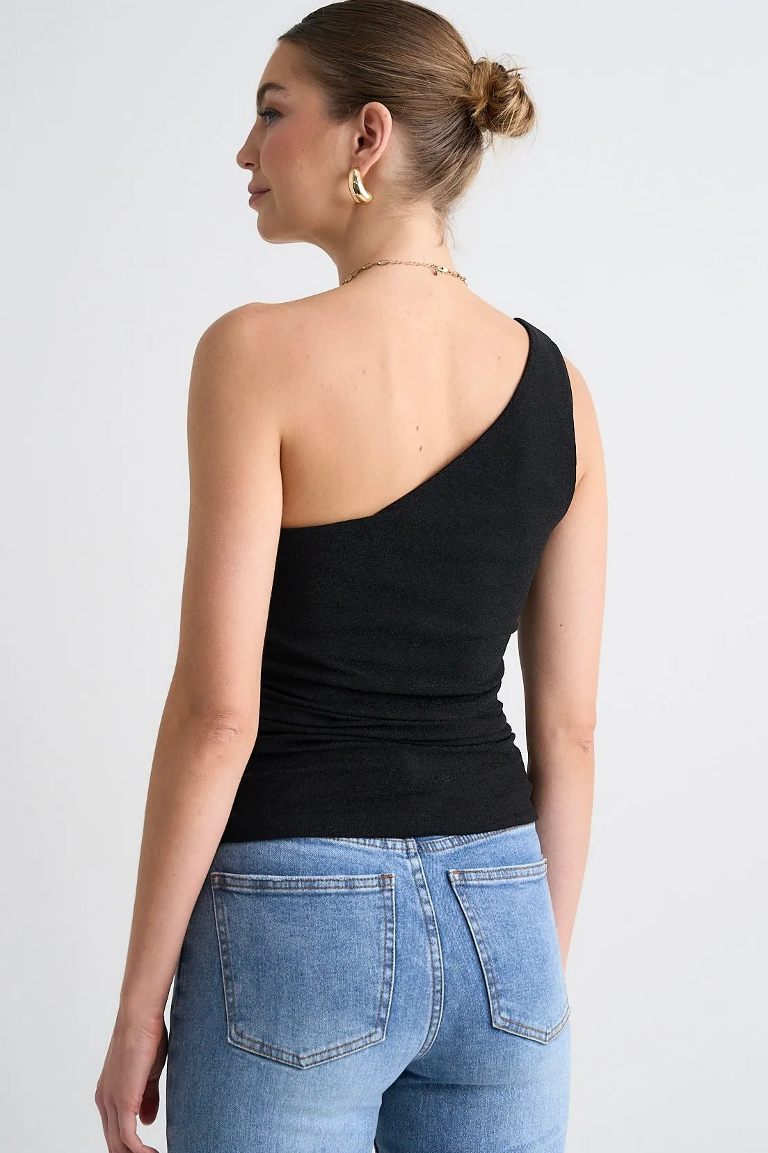 Georgia Mae Rush Black Shimmer Stretch One Shoulder Top