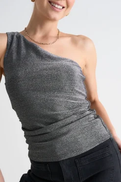Georgia Mae Rush Silver Shimmer Stretch One Shoulder Top