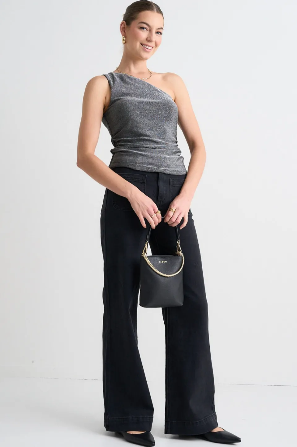 Georgia Mae Rush Silver Shimmer Stretch One Shoulder Top
