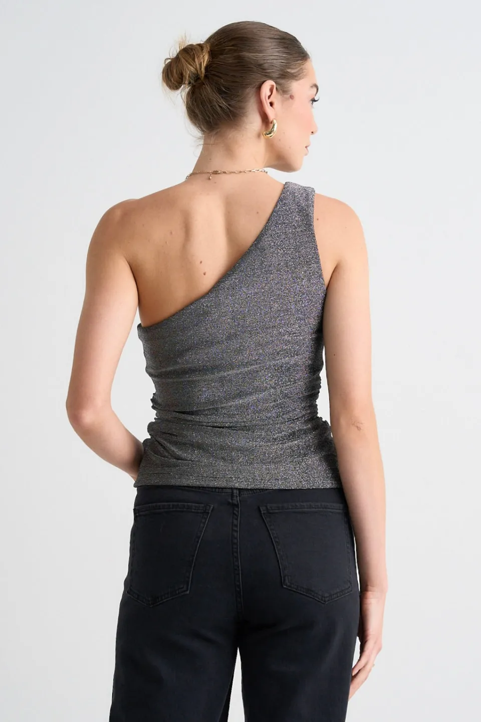 Georgia Mae Rush Silver Shimmer Stretch One Shoulder Top