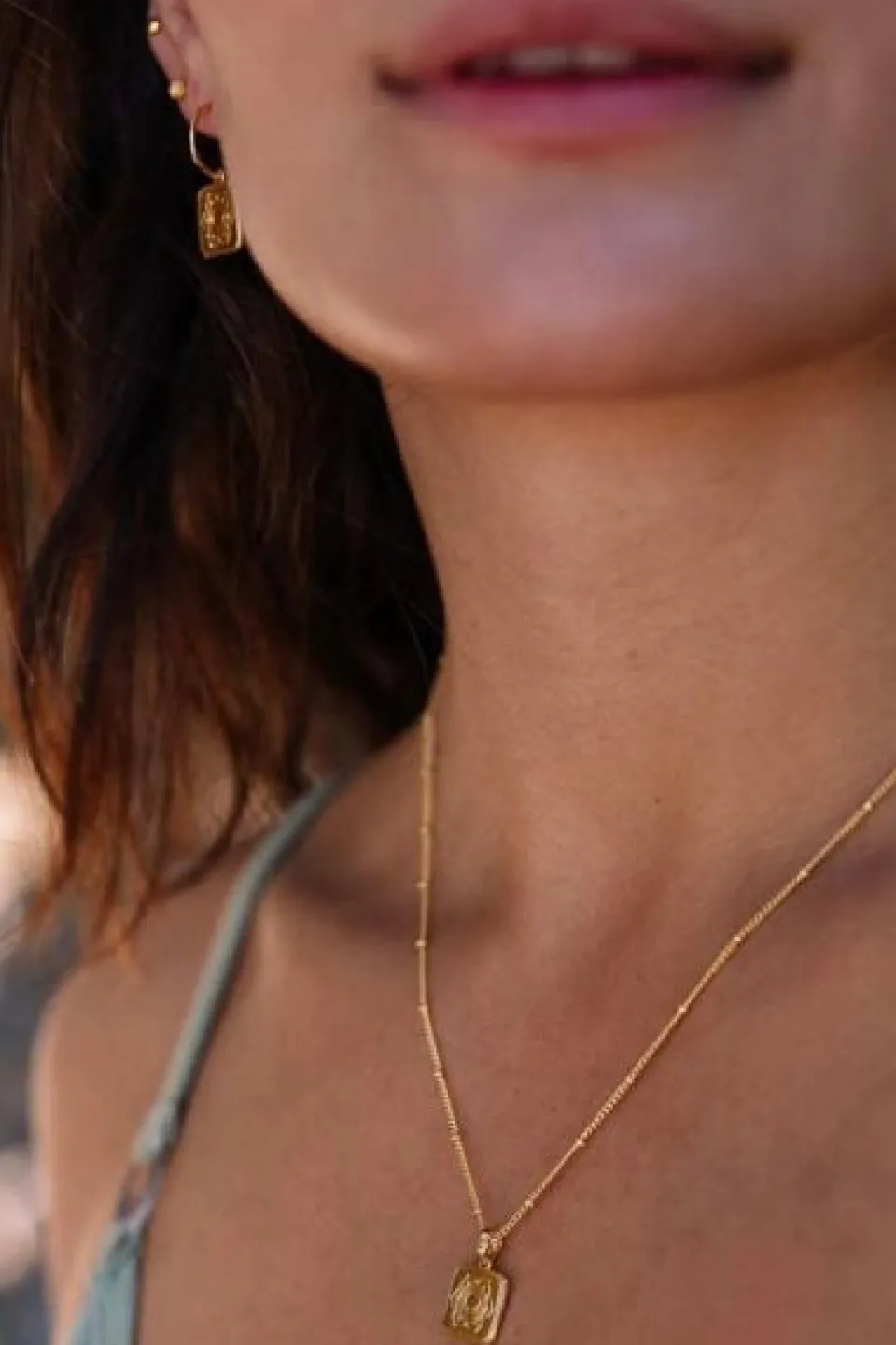 Love Lunamei Sacral 18k Gold Plate EOL Square Charm Lotus Necklace