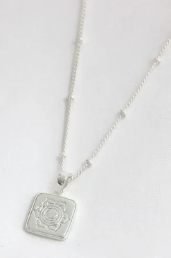 Love Lunamei Sacral Sterling Silver Plate EOL Square Charm Lotus Necklace