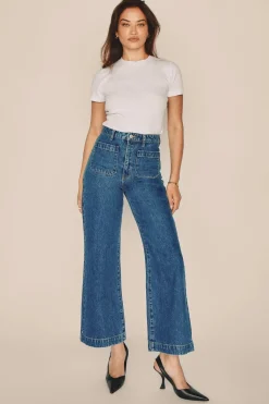 Rollas Sailor Ashley Blue Front Pocket Long Denim Jean