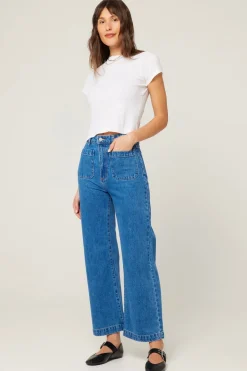 Rollas Sailor Ashley Blue Front Pocket Long Denim Jean