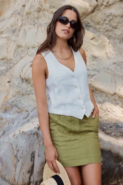 RE:UNION Label Saintly Pickle Linen Mini Skirt