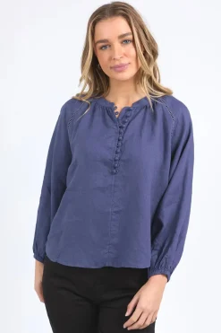 Foxwood Sardinia Deep Blue Front Button LS Blouse