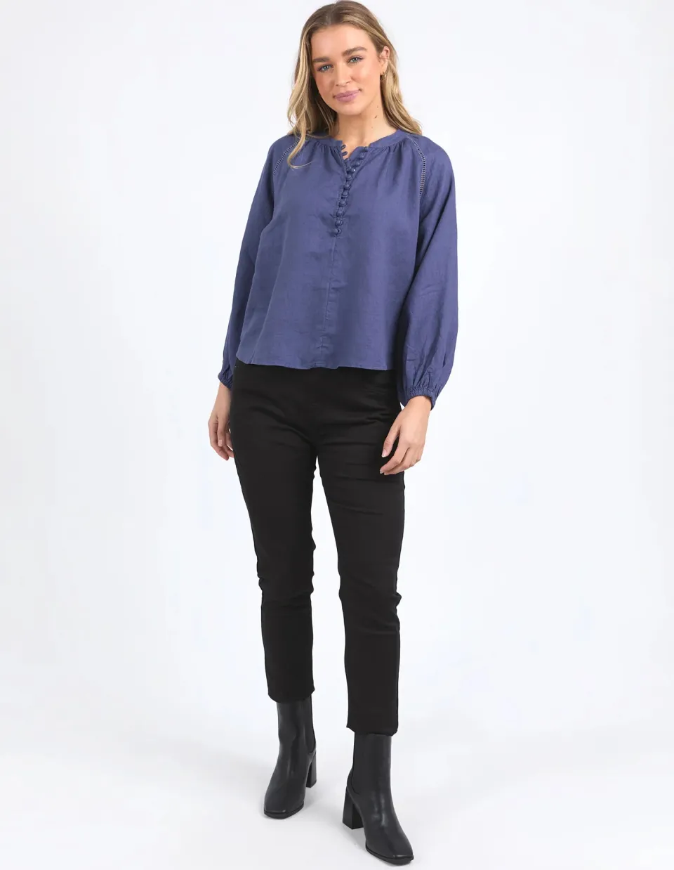 Foxwood Sardinia Deep Blue Front Button LS Blouse