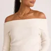 Among the Brave Sasha Winter White LS Off Shoulder Rib Knit Top