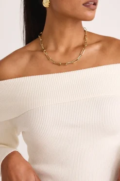 Among the Brave Sasha Winter White LS Off Shoulder Rib Knit Top