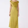 Esmaee Satelite Green Off Shoulder SS Midi Dress
