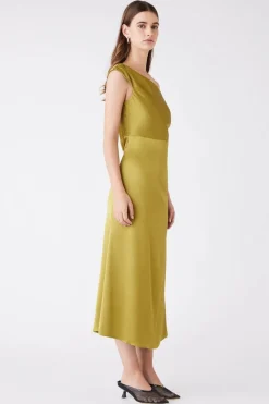 Esmaee Satelite Green Off Shoulder SS Midi Dress