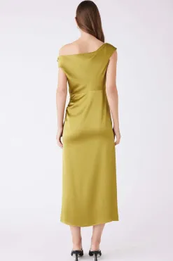 Esmaee Satelite Green Off Shoulder SS Midi Dress