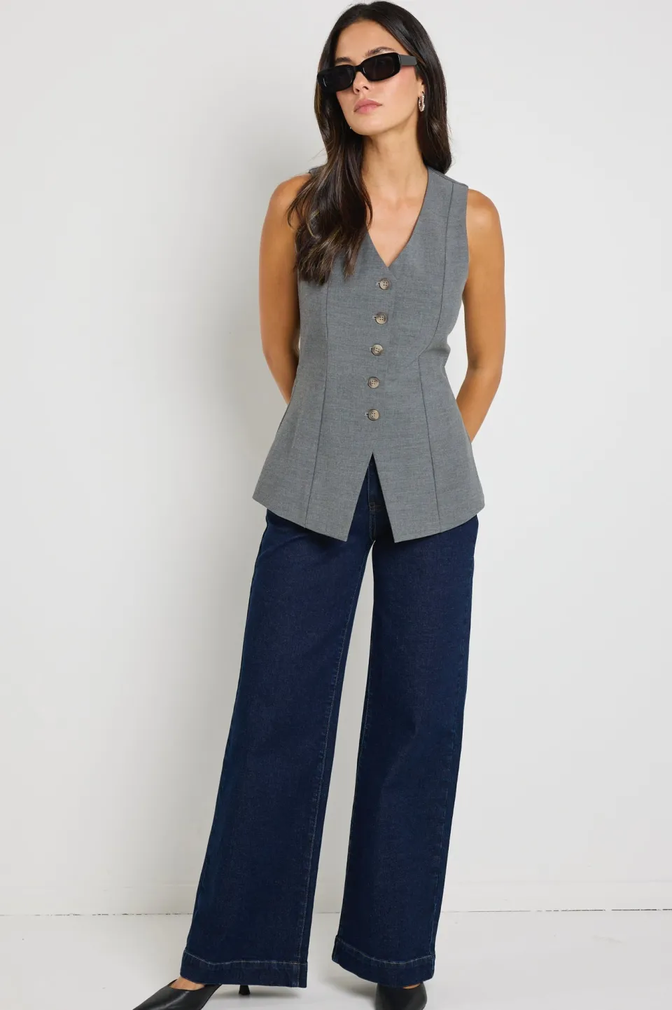 Stories be Told Scenic Charcoal Fitted Longline Vest