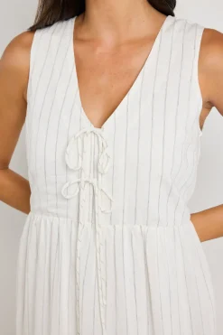 Ivy + Jack Scope Ivory Stripe Tiered Tie Front Midi Dress