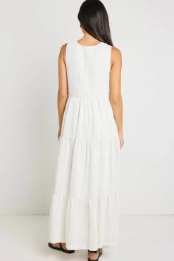 Ivy + Jack Scope Ivory Stripe Tiered Tie Front Midi Dress