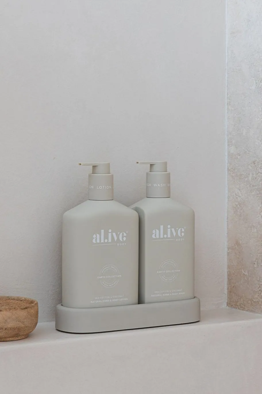 Alive Body Sea Cotton & Coconut 500ml Hand & Body Wash + Lotion Stone Duo Tray