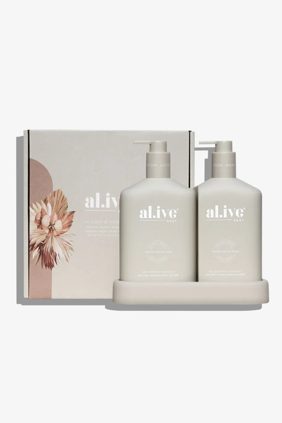 Alive Body Sea Cotton & Coconut 500ml Hand & Body Wash + Lotion Stone Duo Tray