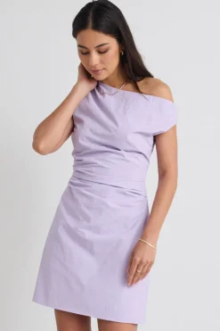Stories be Told Secrets Lilac Off Shoulder Tuck Mini Dress