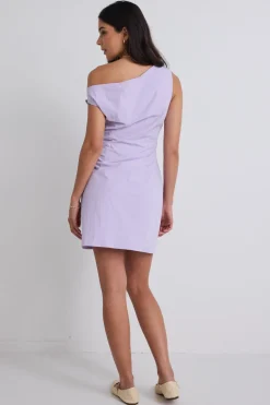 Stories be Told Secrets Lilac Off Shoulder Tuck Mini Dress