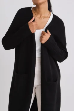 Among the Brave Secure Black Longline Knit Cardigan with Pockets