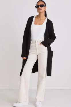 Among the Brave Secure Black Longline Knit Cardigan with Pockets