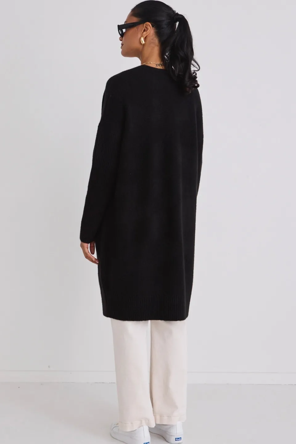 Among the Brave Secure Black Longline Knit Cardigan with Pockets