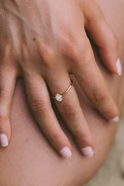 Love Lunamei Selene Mother Of Pearl Teardrop 18k Gold Plate Medium Ring