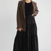 Among the Brave Sensational Black Tiered Satin Tie Waist Maxi Skirt