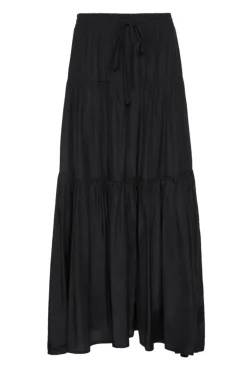 Among the Brave Sensational Black Tiered Satin Tie Waist Maxi Skirt