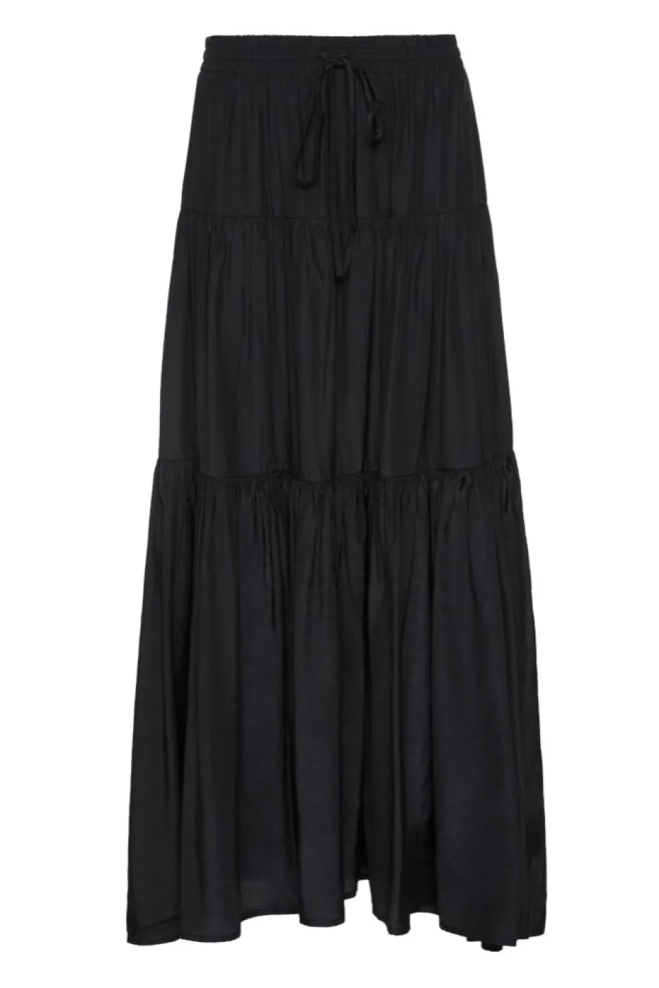 Among the Brave Sensational Black Tiered Satin Tie Waist Maxi Skirt