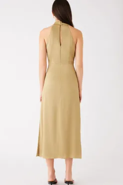 Esmaee Sevilla Olive High Neck Sleeveless Midi Dress