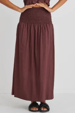 Ivy + Jack Seville Raisin Shirred Waist Maxi Skirt