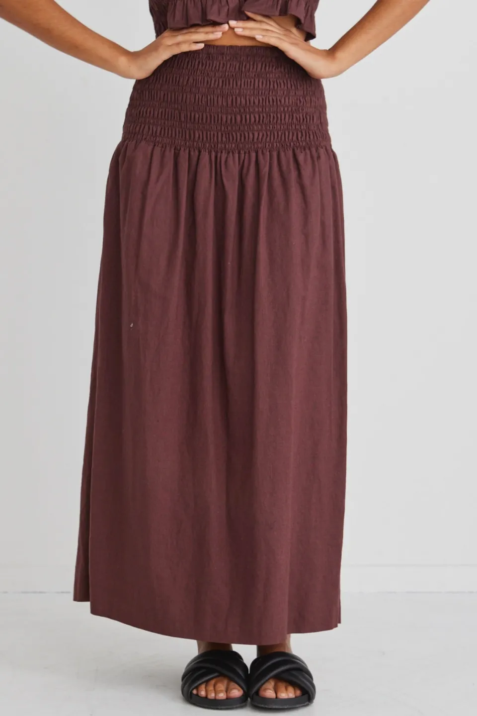 Ivy + Jack Seville Raisin Shirred Waist Maxi Skirt