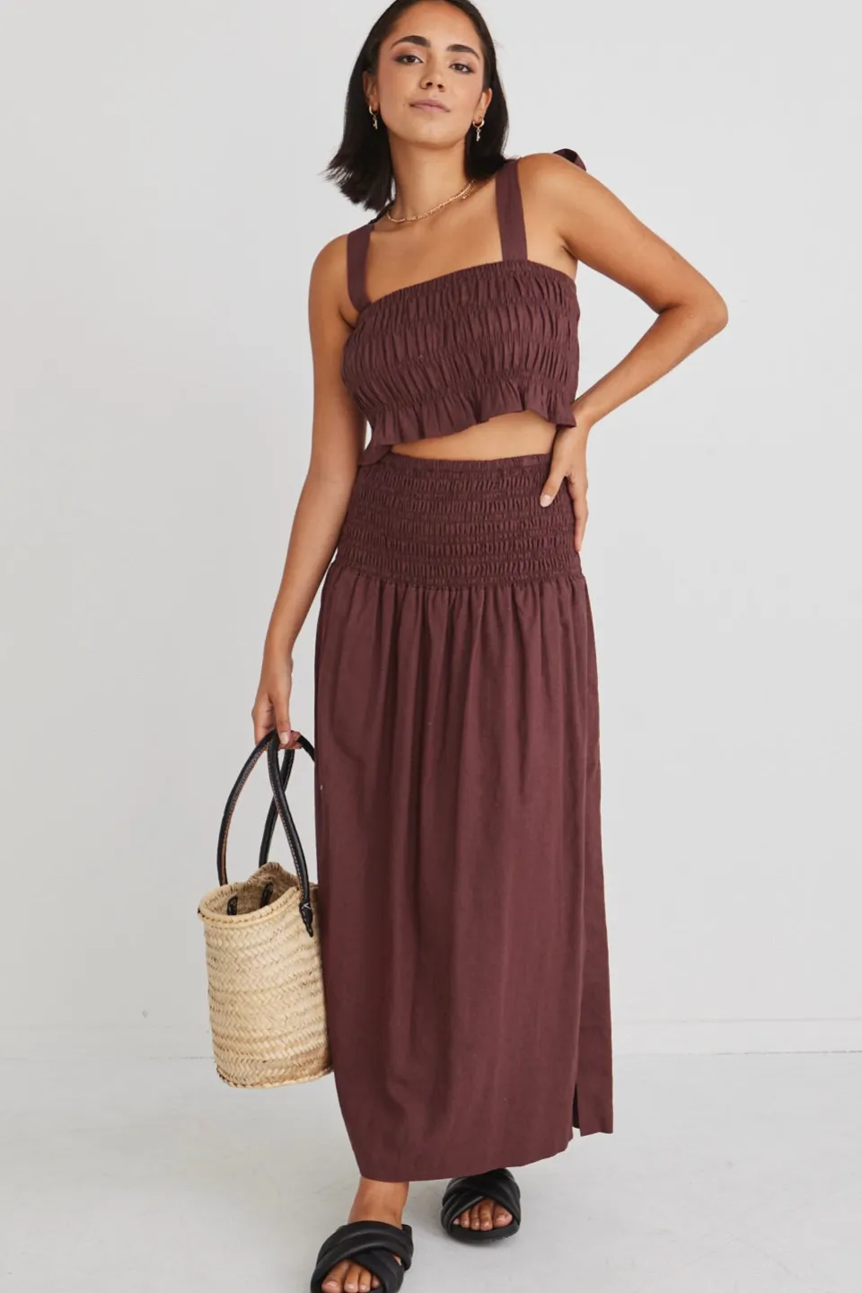 Ivy + Jack Seville Raisin Shirred Waist Maxi Skirt