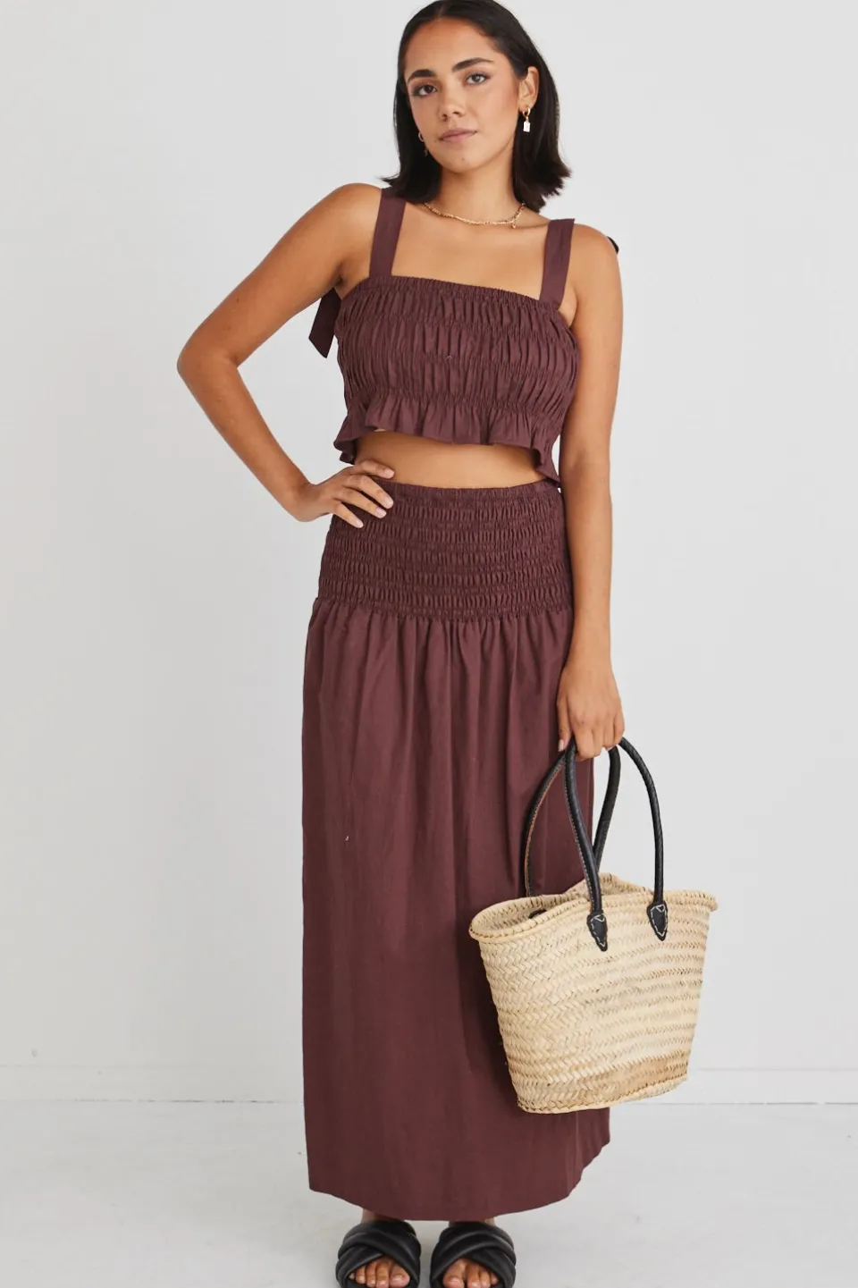 Ivy + Jack Seville Raisin Shirred Waist Maxi Skirt