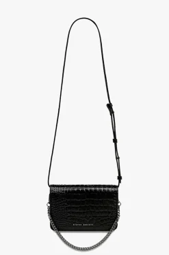Status Anxiety She Burns Black Croc Leather Crossbody Bag
