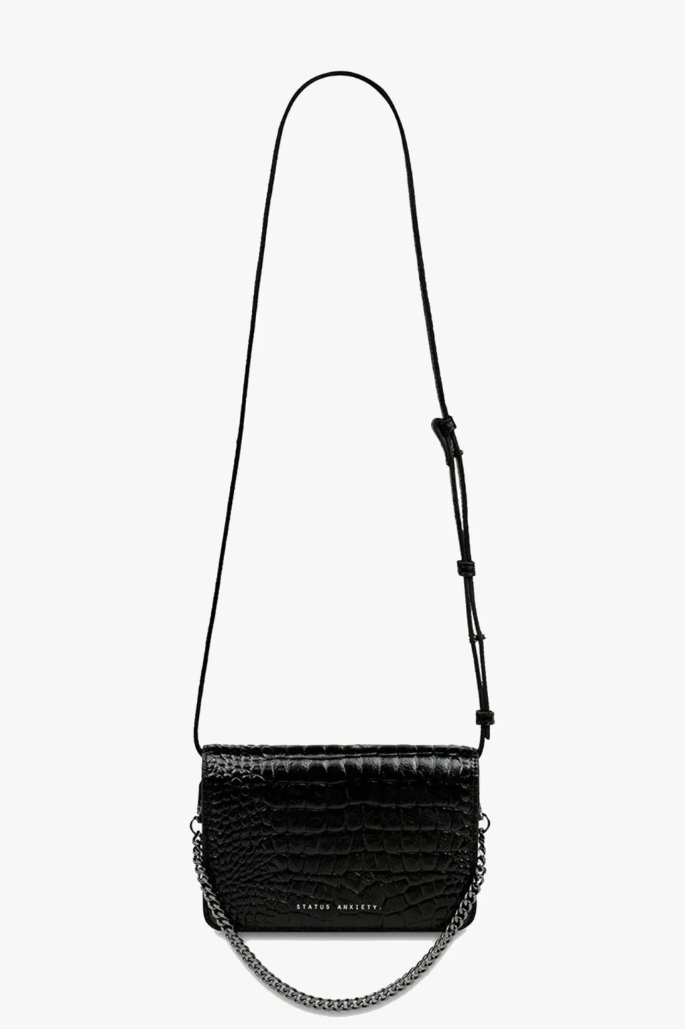 Status Anxiety She Burns Black Croc Leather Crossbody Bag