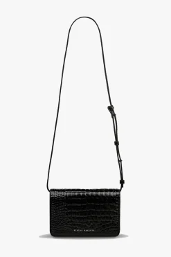 Status Anxiety She Burns Black Croc Leather Crossbody Bag