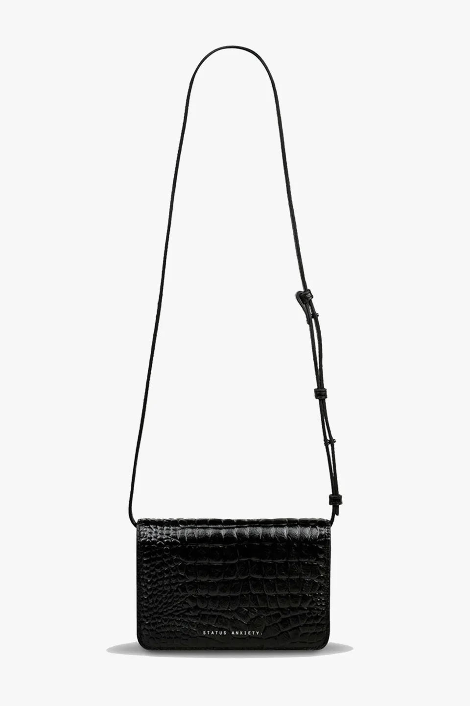 Status Anxiety She Burns Black Croc Leather Crossbody Bag