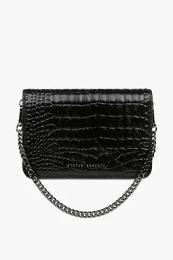 Status Anxiety She Burns Black Croc Leather Crossbody Bag