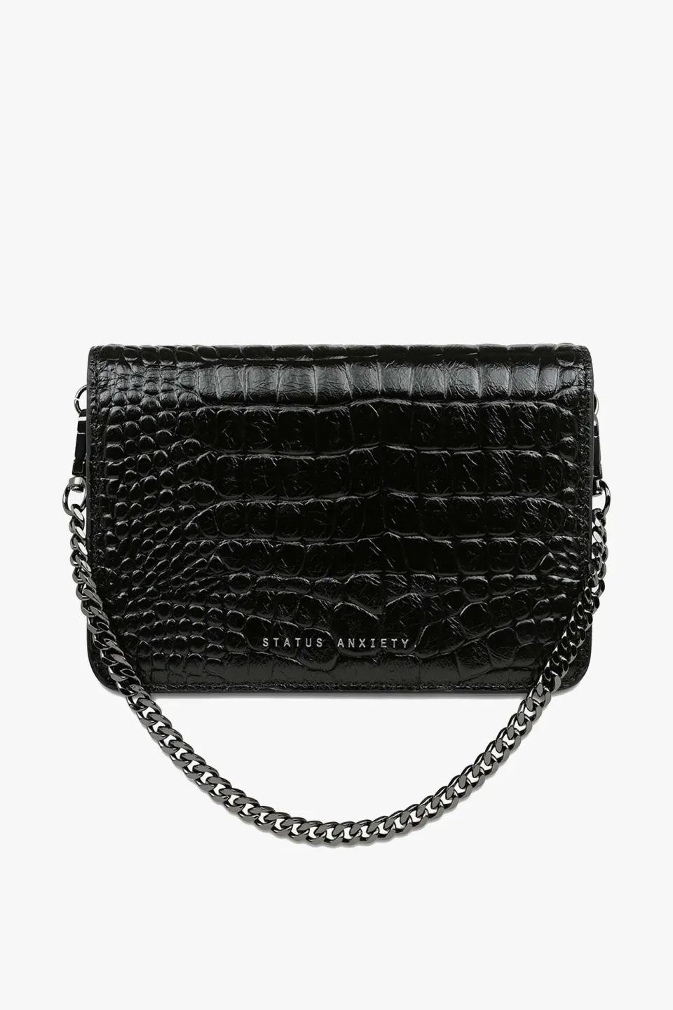 Status Anxiety She Burns Black Croc Leather Crossbody Bag