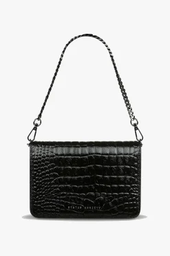 Status Anxiety She Burns Black Croc Leather Crossbody Bag