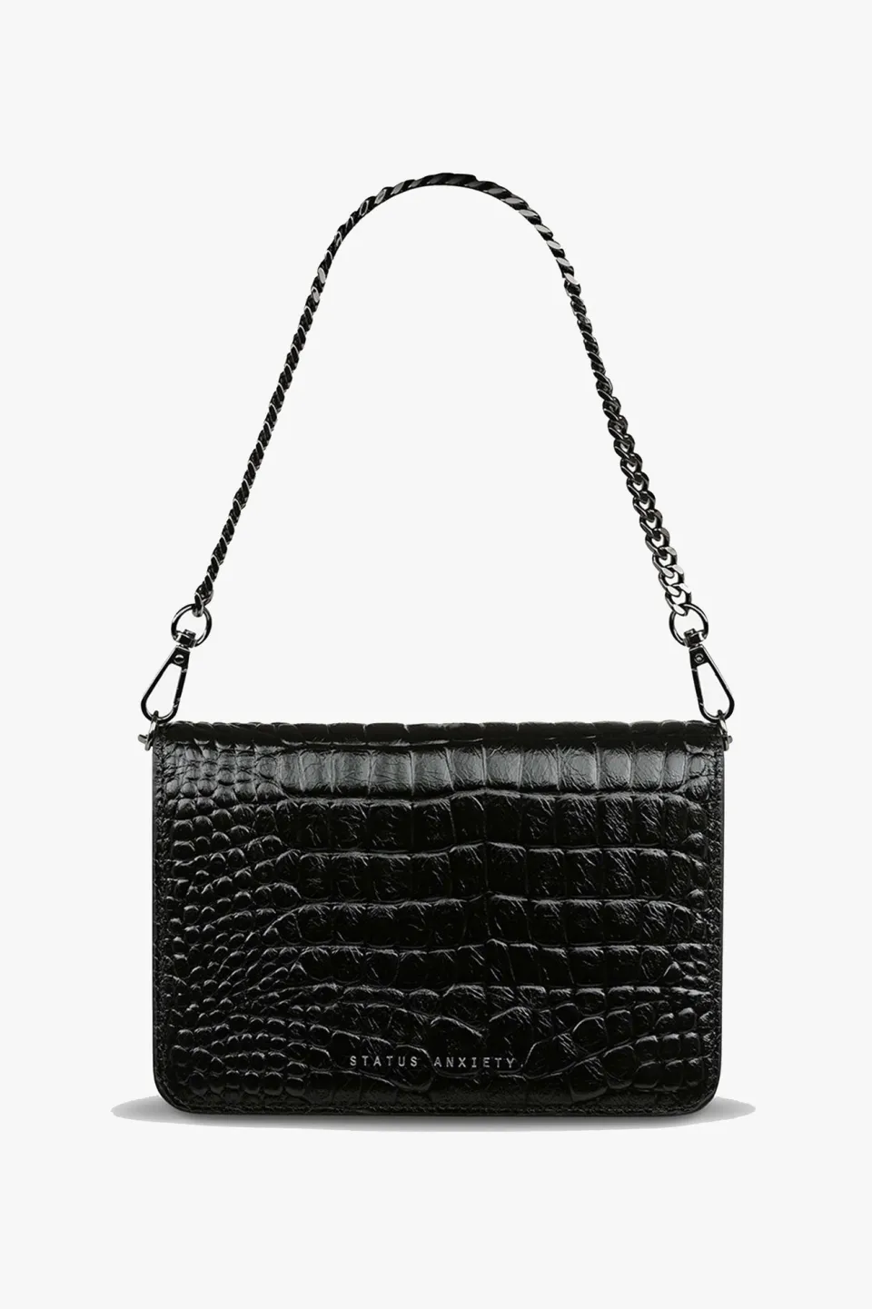 Status Anxiety She Burns Black Croc Leather Crossbody Bag